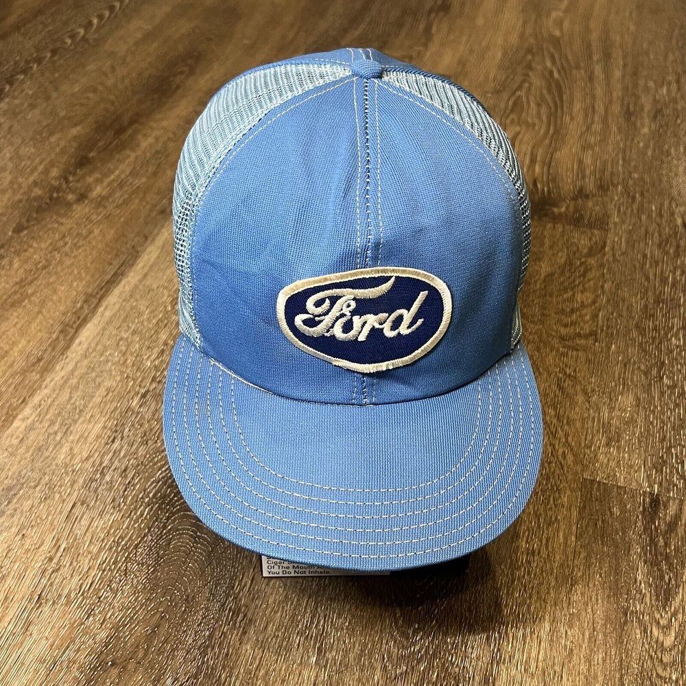 True Vintage 50s 60s Ford Snapback Hat Blue Mesh Patch Logo Trucker Chore Cap